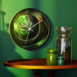 Around the World Green Abstract Art Round Große Wanduhr