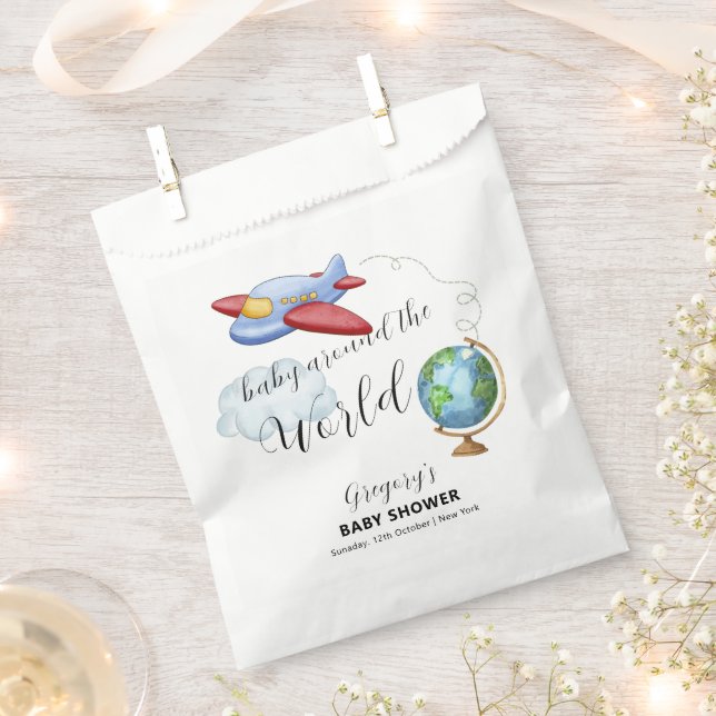 Around The World Map Airplane Boy Baby Shower Geschenktütchen (Ausgeschnitten)
