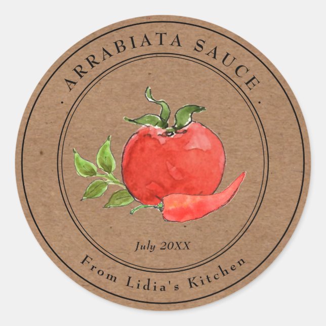Arrabiata Pasta sauce Kraft Papier Jar-Etikett Runder Aufkleber (Vorderseite)