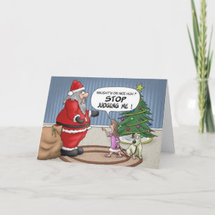 Arrêt drôle de Père Noël de fille me jugeant carte