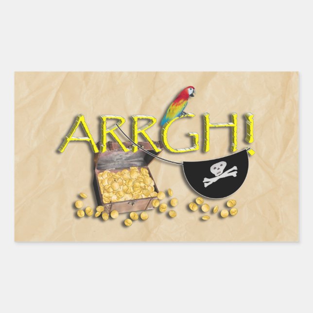 ARRGH! Mit Piratenschatz, Papagei und Augenpflaste Rechteckiger Aufkleber (Vorderseite)