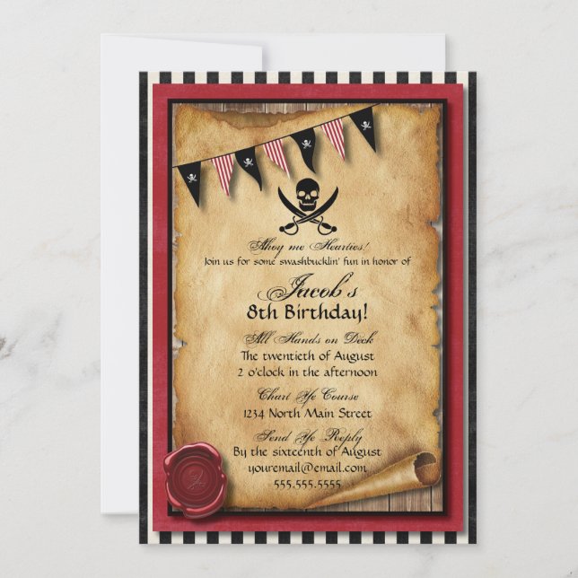 Arrgh! Piraten-Geburtstags-Party Einladung (Vorderseite)