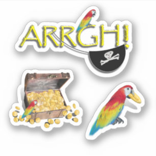 ARRGH! Piratenpapagei und Piratenschatztruhe Aufkleber
