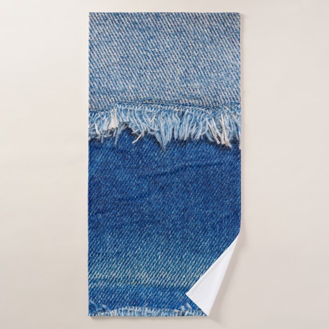 Arrière - plan de jeans Denim. Tissu denim déchiré (Serviette de bain)