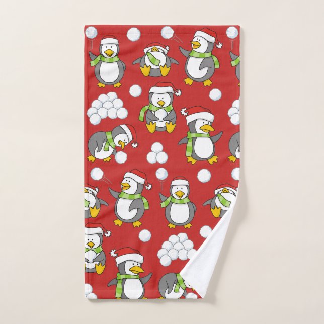 Arrière - plan de pingouins de Noël (Serviette à main)