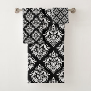 Arrière - plan noir personnalisé Motif Damas blanc