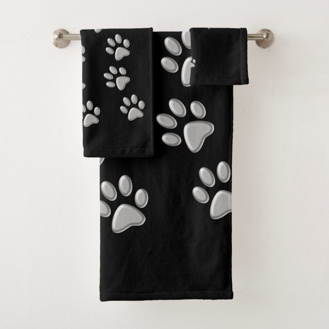 Arrière - plan noir Silver Dog Paws Motif d'impres (En situation)