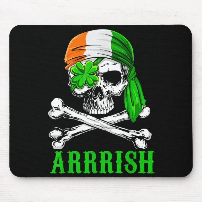 Arrish Irish Rate Skull St Patricks Day Clover Gif Mousepad (Vorne)