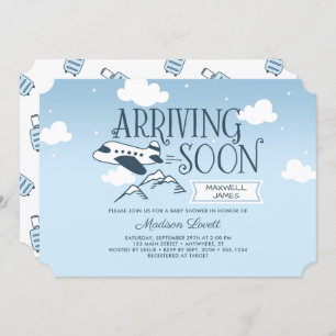 Arrivée Bientôt : Invitation Baby shower d'avion