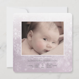 Arrivée d'hiver Sq Rose. Faire-part de naissance p