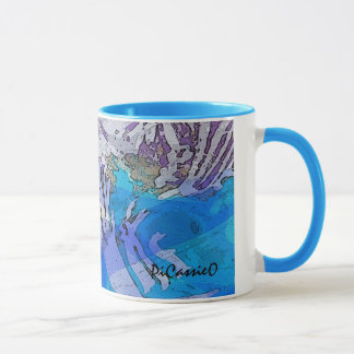 Arrosez la tasse de café de musique dans les bleus