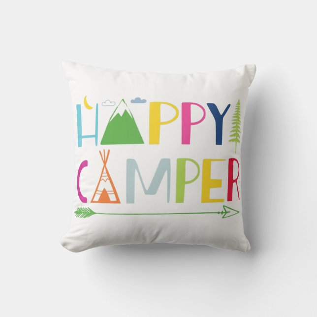 Arrow Camper Happy Summer Camp Camping Geschenk Mä Kissen (Vorderseite)
