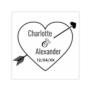 Arrow Pierced Heart Amperand Couple Names Date Permastempel