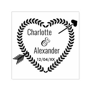 Arrow Pierced Heart Wreath #2 Couple Names Date Permastempel