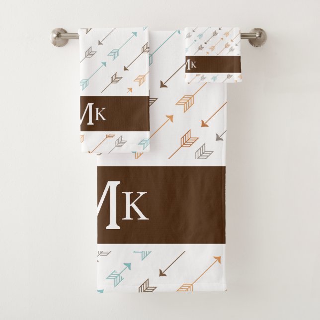 Arrow Tribale Brown et Turquoise chic Monogramme (En situation)