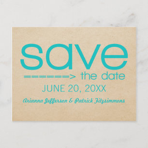 Arrow Typografie Save the Date Postcard, Aqua Ankündigungspostkarte