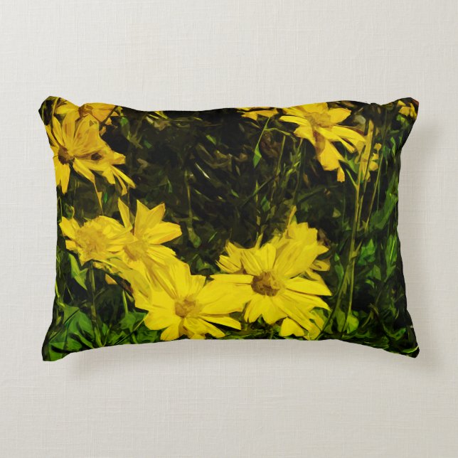 Arrowleaf Balsamroot Gelbe Wildblume Abstrakt Dekokissen (Vorderseite)