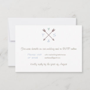 Arrows Blue Heart - Hochzeit Details RSVP Karte
