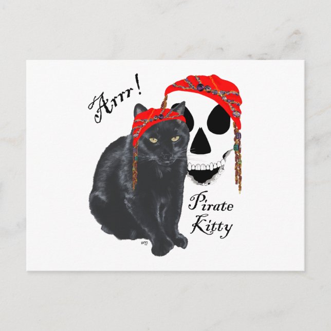 Arrr! Black Cat Pirate Kitty Postkarte (Vorderseite)