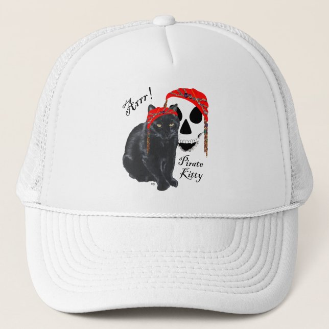 Arrr! Black Cat Pirate Kitty Truckerkappe (Vorderseite)