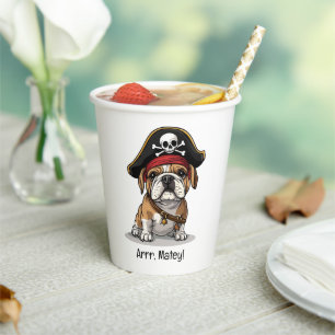 Arrr Matey Pirate English Bulldog Skull Crossbones Pappbecher