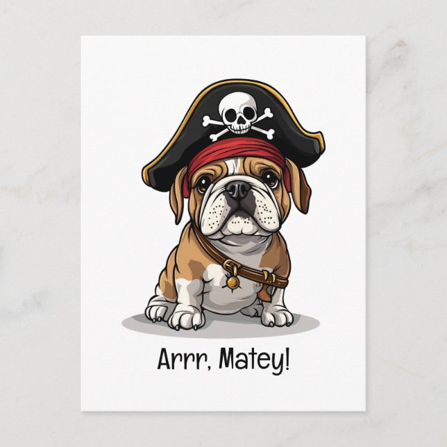 Arrr Matey Pirate English Bulldog Skull Crossbones Postkarte (Vorderseite)