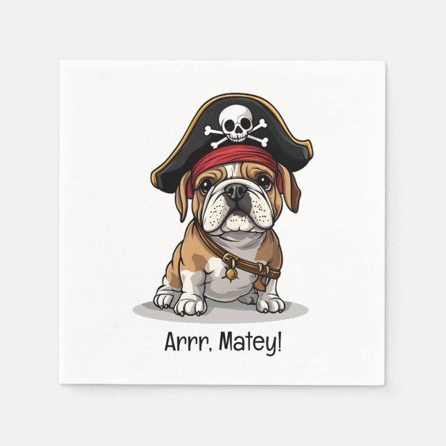 Arrr Matey Pirate English Bulldog Skull Crossbones Serviette (Vorderseite)