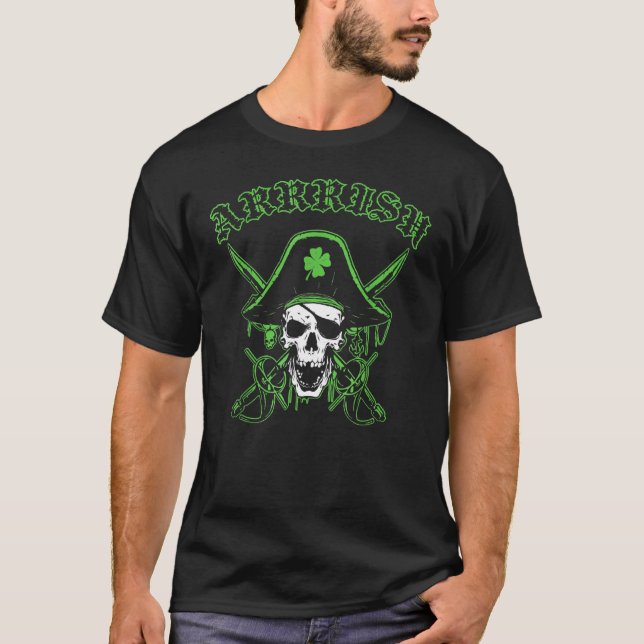 Arrrish St Patrick's Day Irish Pirate Skull Shamro T-Shirt (Vorderseite)