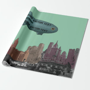 ART 1930ER BLIMP NEW YORK CITY SKYLINE IHR TEXT GESCHENKPAPIER