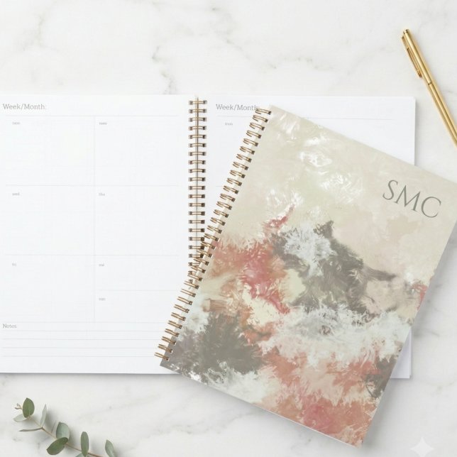Art abstrait de fluide de ton de terre Monogramme (A sophisticated earth tone abstract notebook, perfect for elevated desk organization.)
