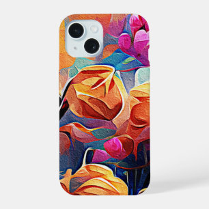 Art Abstrait Floral Fleurs Orange Rouge Bleu
