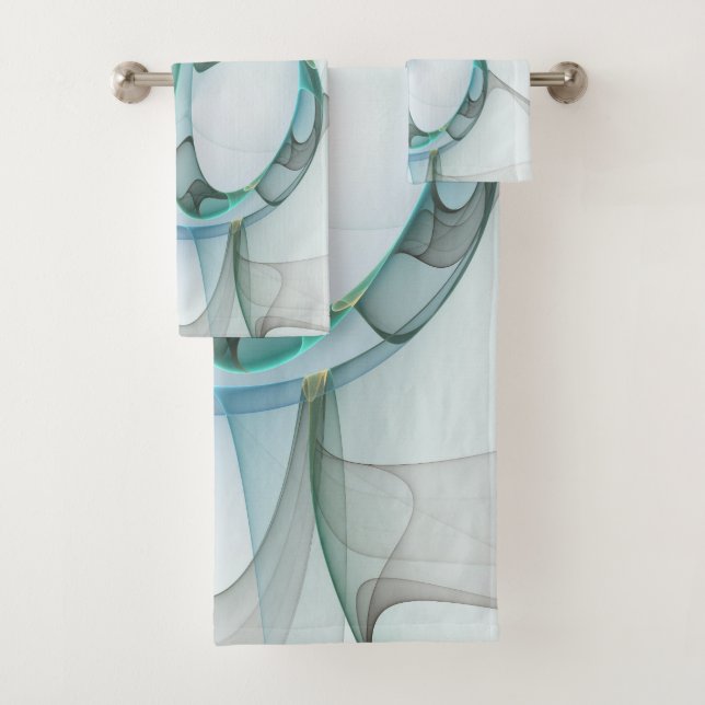 Art Abstrait moderne Fractal Bleu Turquoise Gris (En situation)