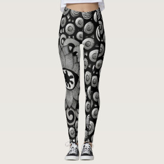 Art abstrait motif leggings noirs et gris