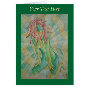 art abstrait multicolore vert pose dame rétro