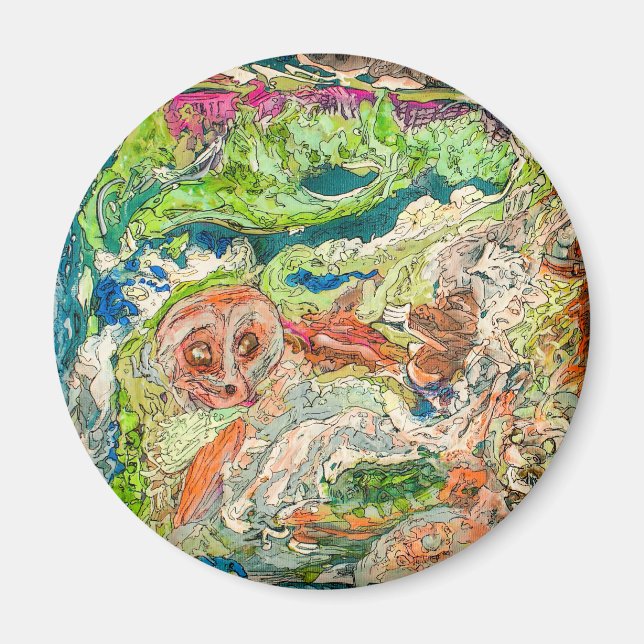 Art Abstrait original Figural Green Round Magnet (Devant)