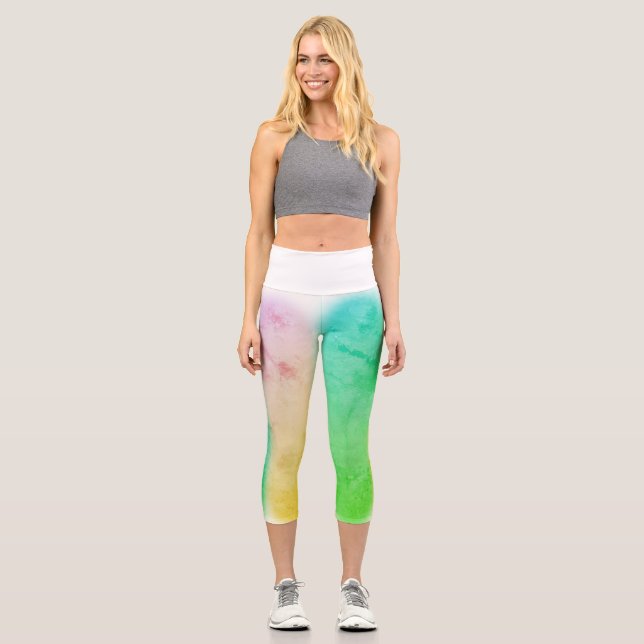 Art Abstrait Turquoise Vert Capri Leggings (Recto)