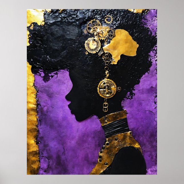 Art_afrofuturistische Steampunk-Frau Lila Poster (Vorne)