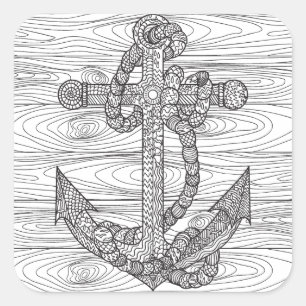 Art-Anker und Seil Quadratischer Aufkleber