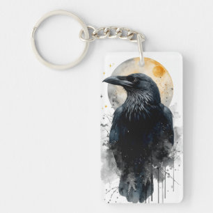 Art aquarelle du corbeau mystique   Lune gothique 