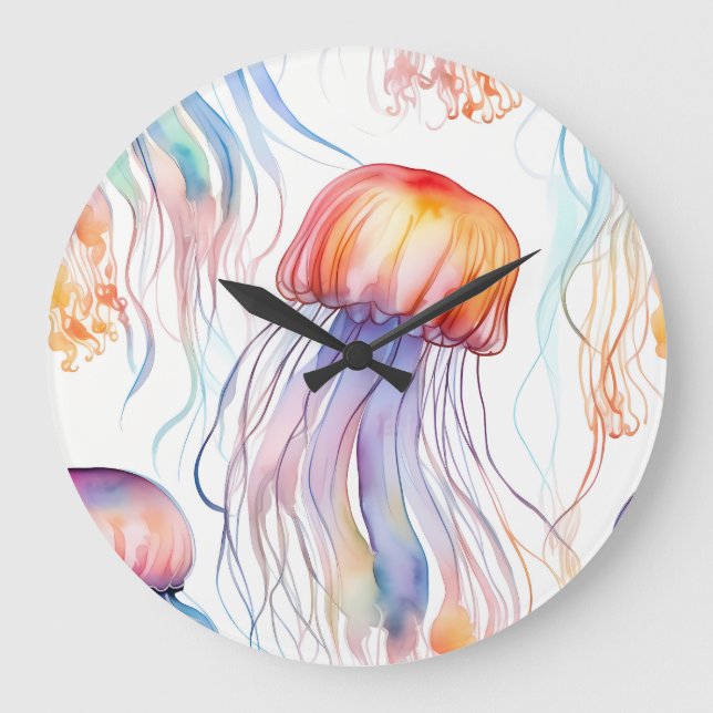 Art Aquarellqualle abstrakt farbenfroh Große Wanduhr (Vorderseite)