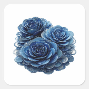 Art autocollant ROSES BLEUES Argent brillant