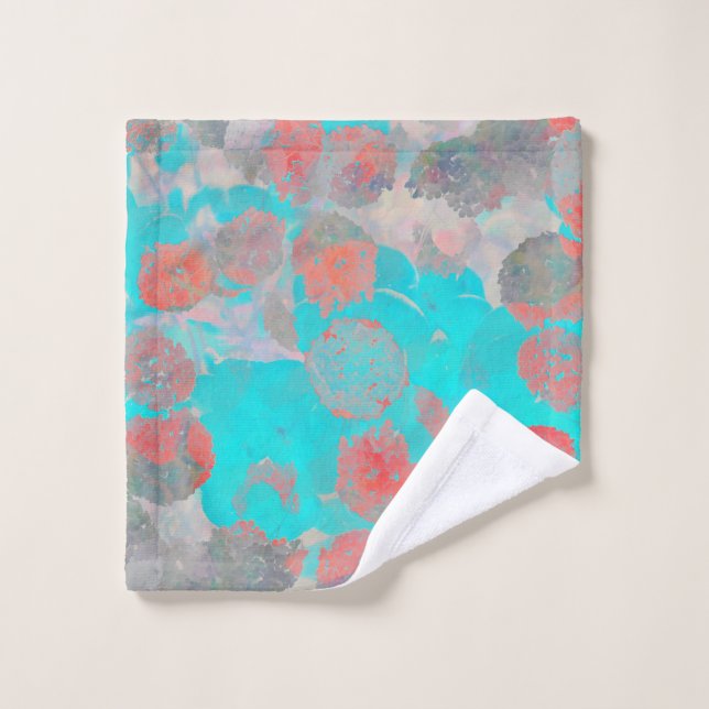 Art bleu rouge romantique floral / motif de fleurs (Gant de toilette)