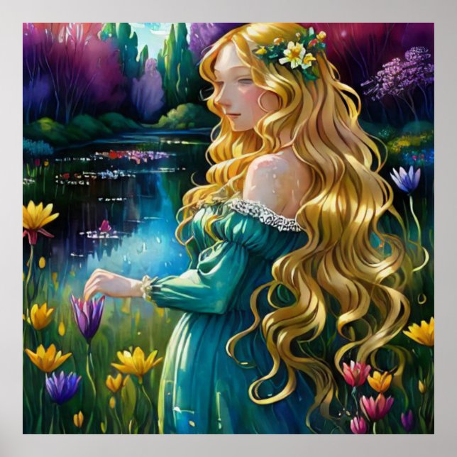 *~ Art Blonde Frauen Blume Weiblicher Teich AP56 Poster (Vorne)