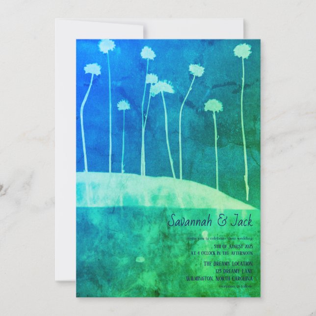 Art Blue Green Blume Einzigartige Einladung zur Ho (Vorderseite)