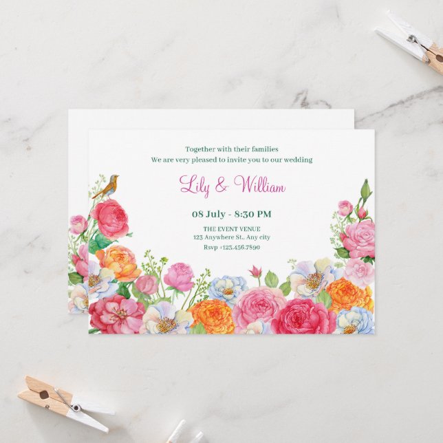 Art Blume Rose Hochzeit Einladung (Vorderseite/Rückseite Beispiel)