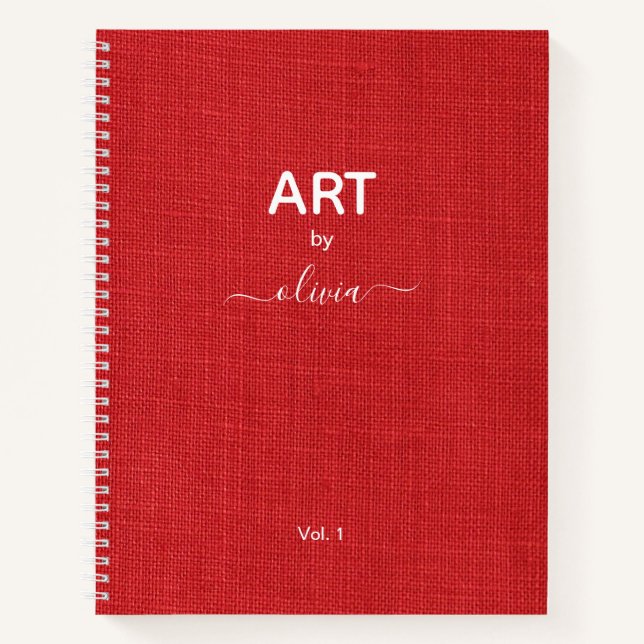 Art by Individuelle Name Rote Leinen Foto Notizbuch (Vorderseite)