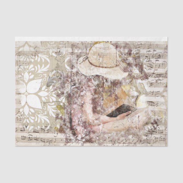 Art Collage Girl Music 26 Decoupage Seidenpapier (Vorderseite)