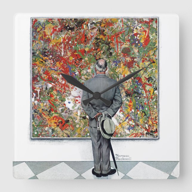 Art Connoeure by Norman Rockwell Quadratische Wanduhr (Vorderseite)