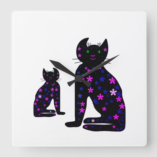 Art ,Cute Cat Clipart Quadratische Wanduhr (Vorderseite)
