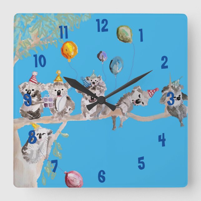 Art de Koala à l'aquarelle Horloge de nurserie ble (Recto)
